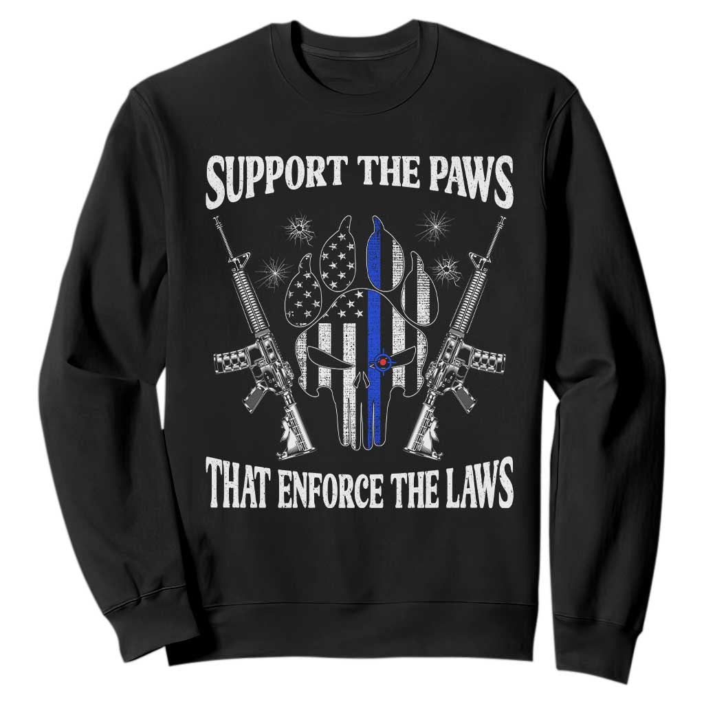 Police K9 Sweatshirt Support The Paws That Enforce The Laws American Flag TS10 Black Print Your Wear