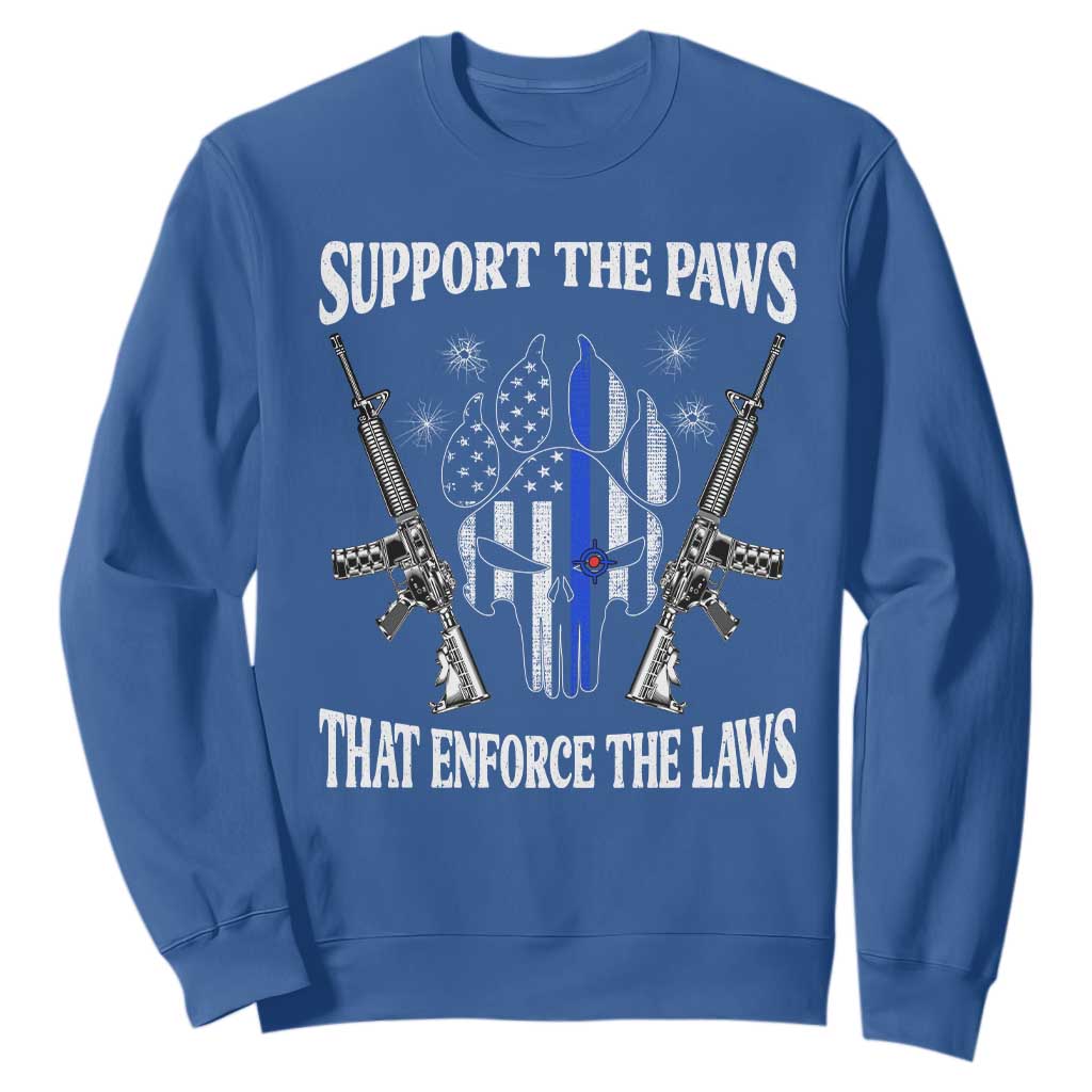 Police K9 Sweatshirt Support The Paws That Enforce The Laws American Flag TS10 Royal Blue Print Your Wear