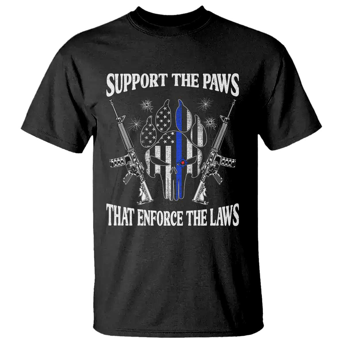 Police K9 T Shirt Support The Paws That Enforce The Laws American Flag - Print Your Wear
