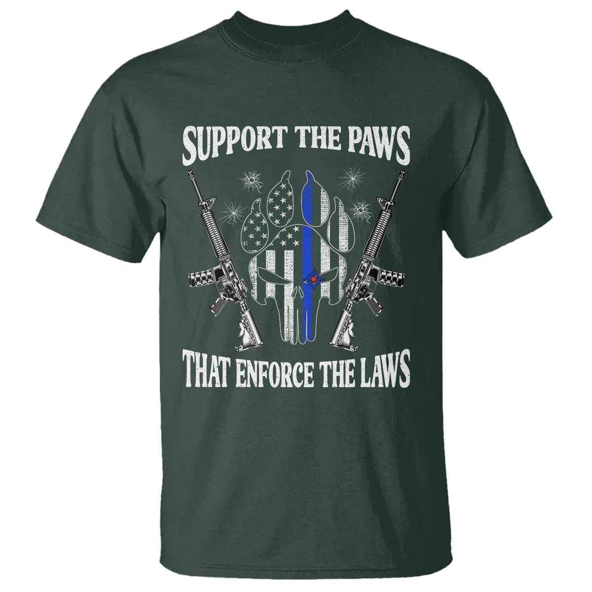 Police K9 T Shirt Support The Paws That Enforce The Laws American Flag TS10 Dark Forest Green Print Your Wear