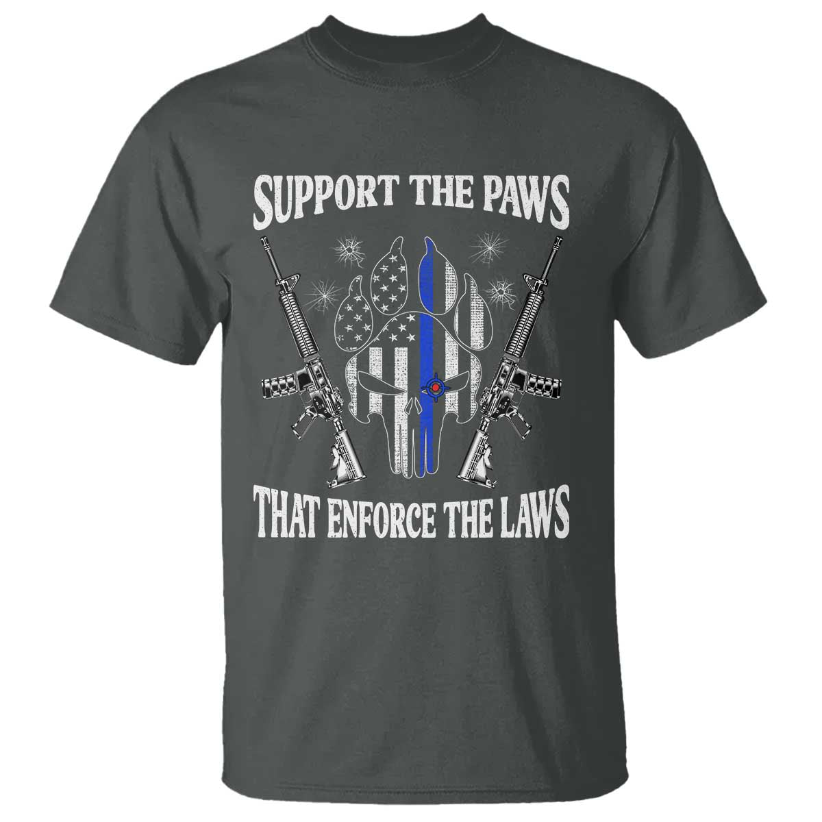 Police K9 T Shirt Support The Paws That Enforce The Laws American Flag TS10 Dark Heather Print Your Wear