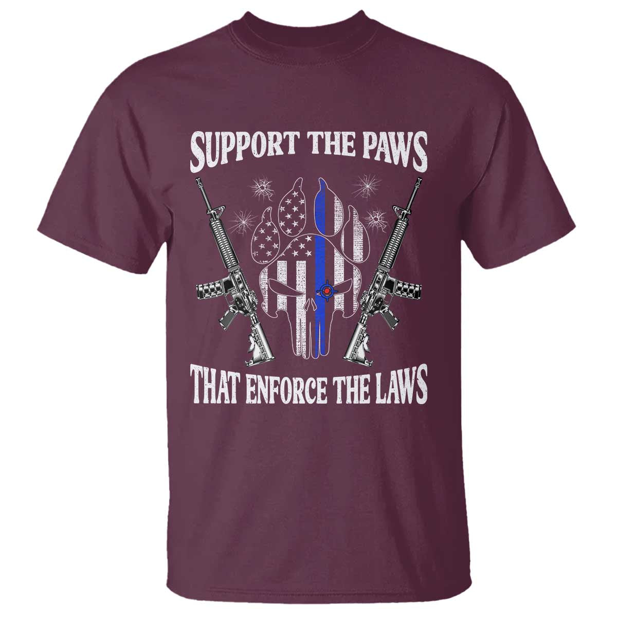 Police K9 T Shirt Support The Paws That Enforce The Laws American Flag TS10 Maroon Print Your Wear