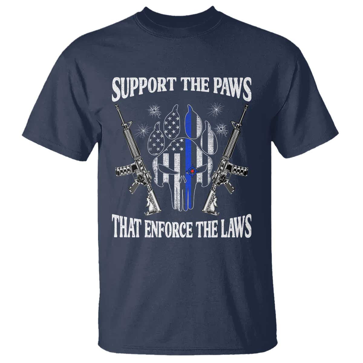 Police K9 T Shirt Support The Paws That Enforce The Laws American Flag TS10 Navy Print Your Wear