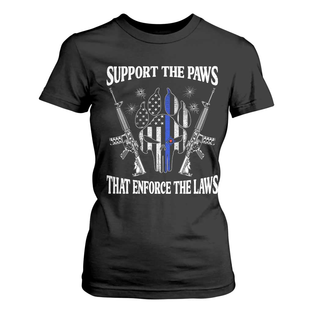 Police K9 T Shirt For Women Support The Paws That Enforce The Laws American Flag TS10 Black Print Your Wear