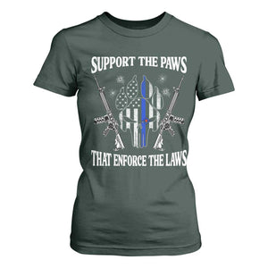 Police K9 T Shirt For Women Support The Paws That Enforce The Laws American Flag TS10 Dark Forest Green Print Your Wear