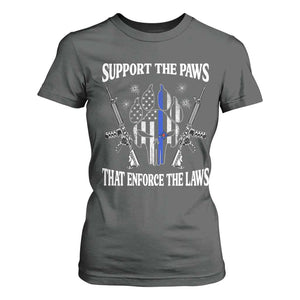 Police K9 T Shirt For Women Support The Paws That Enforce The Laws American Flag TS10 Dark Heather Print Your Wear