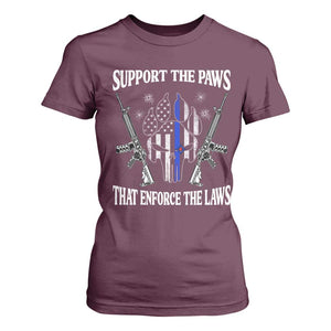 Police K9 T Shirt For Women Support The Paws That Enforce The Laws American Flag TS10 Maroon Print Your Wear