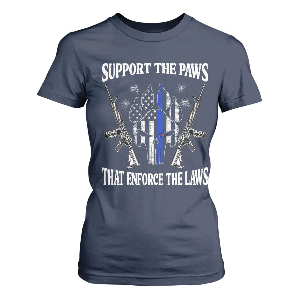 Police K9 T Shirt For Women Support The Paws That Enforce The Laws American Flag TS10 Navy Print Your Wear