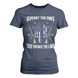 Police K9 T Shirt For Women Support The Paws That Enforce The Laws American Flag TS10 Navy Print Your Wear