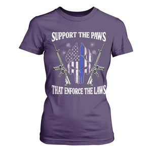 Police K9 T Shirt For Women Support The Paws That Enforce The Laws American Flag TS10 Purple Print Your Wear