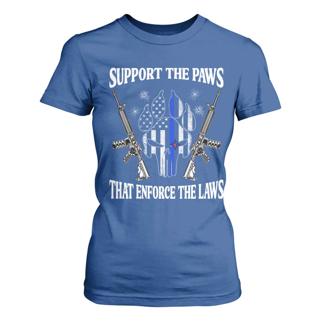 Police K9 T Shirt For Women Support The Paws That Enforce The Laws American Flag TS10 Royal Blue Print Your Wear