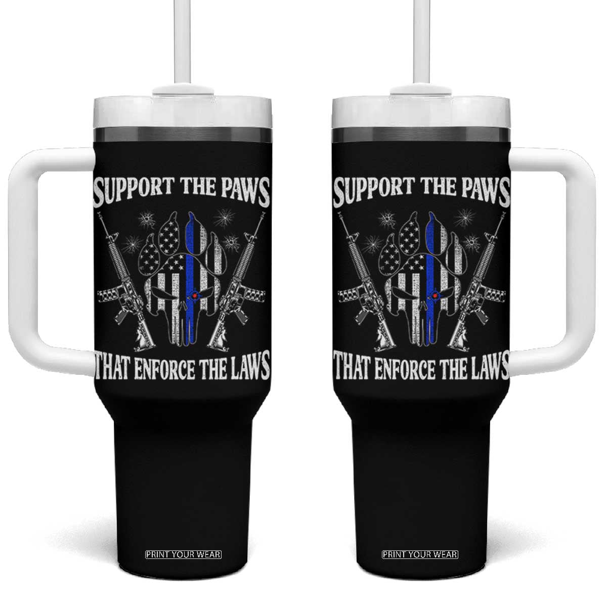 Police K9 Tumbler With Handle Support The Paws That Enforce The Laws American Flag TS10 One Size: 40 oz Black Print Your Wear