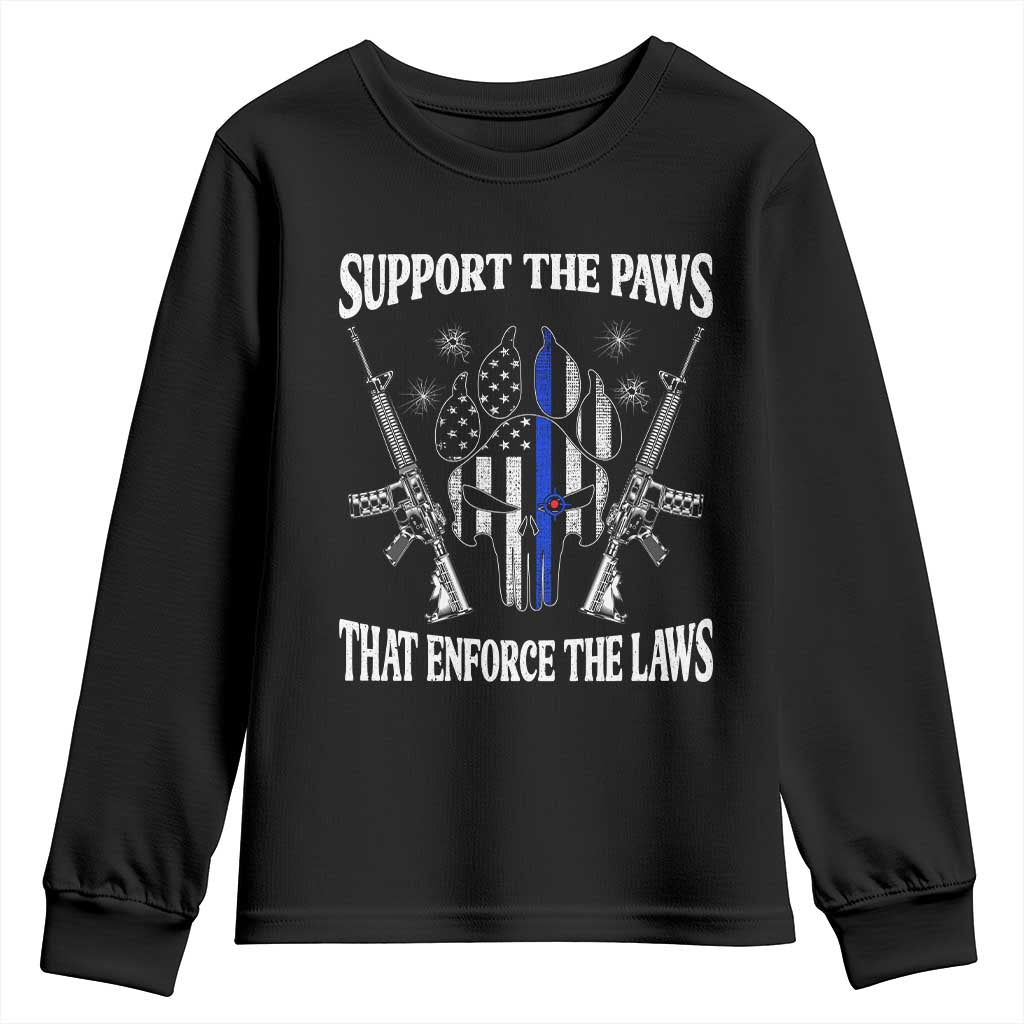 Police K9 Youth Sweatshirt Support The Paws That Enforce The Laws American Flag TS10 Black Print Your Wear