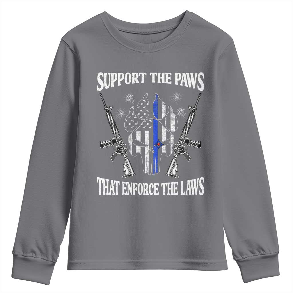 Police K9 Youth Sweatshirt Support The Paws That Enforce The Laws American Flag TS10 Charcoal Print Your Wear