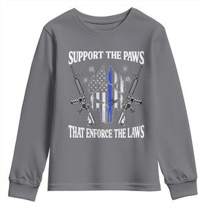 Police K9 Youth Sweatshirt Support The Paws That Enforce The Laws American Flag TS10 Charcoal Print Your Wear
