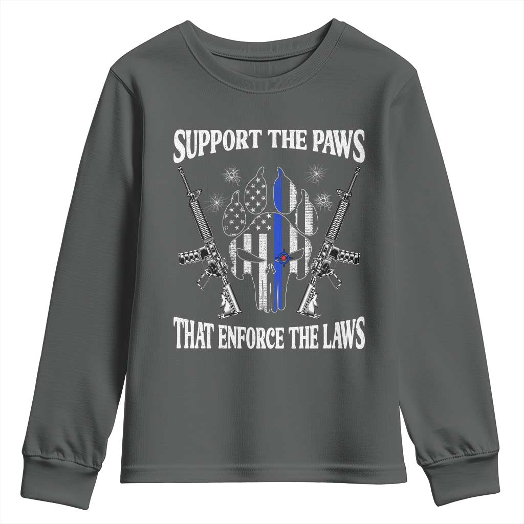 Police K9 Youth Sweatshirt Support The Paws That Enforce The Laws American Flag TS10 Dark Heather Print Your Wear