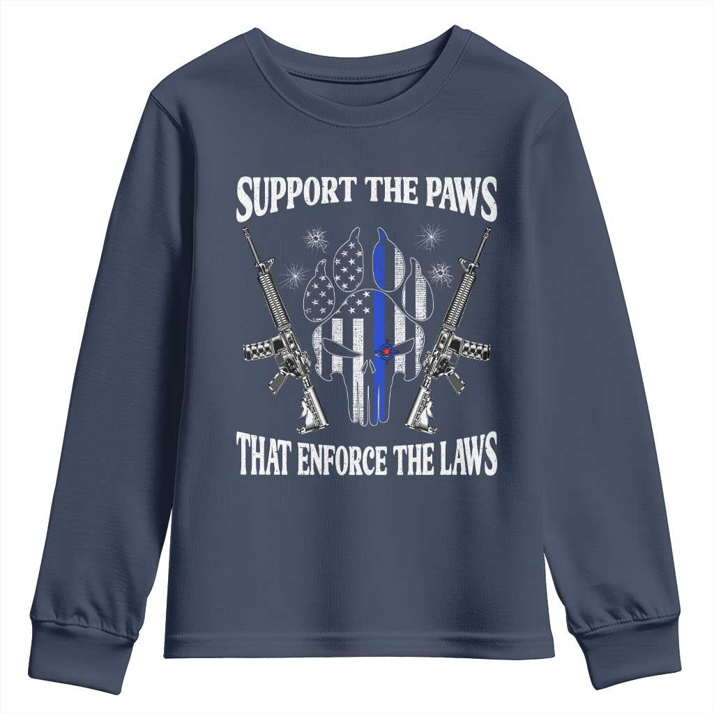 Police K9 Youth Sweatshirt Support The Paws That Enforce The Laws American Flag TS10 Navy Print Your Wear