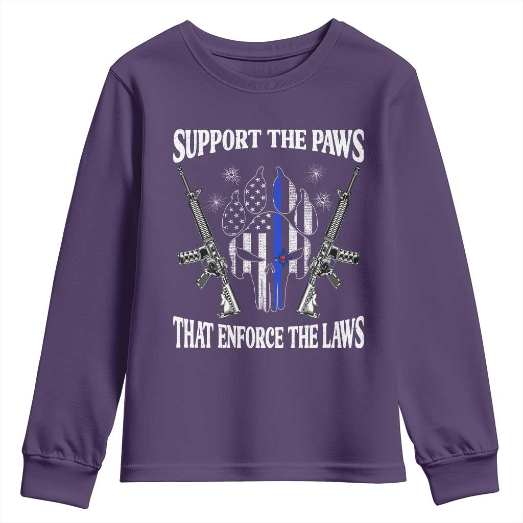 Police K9 Youth Sweatshirt Support The Paws That Enforce The Laws American Flag TS10 Purple Print Your Wear
