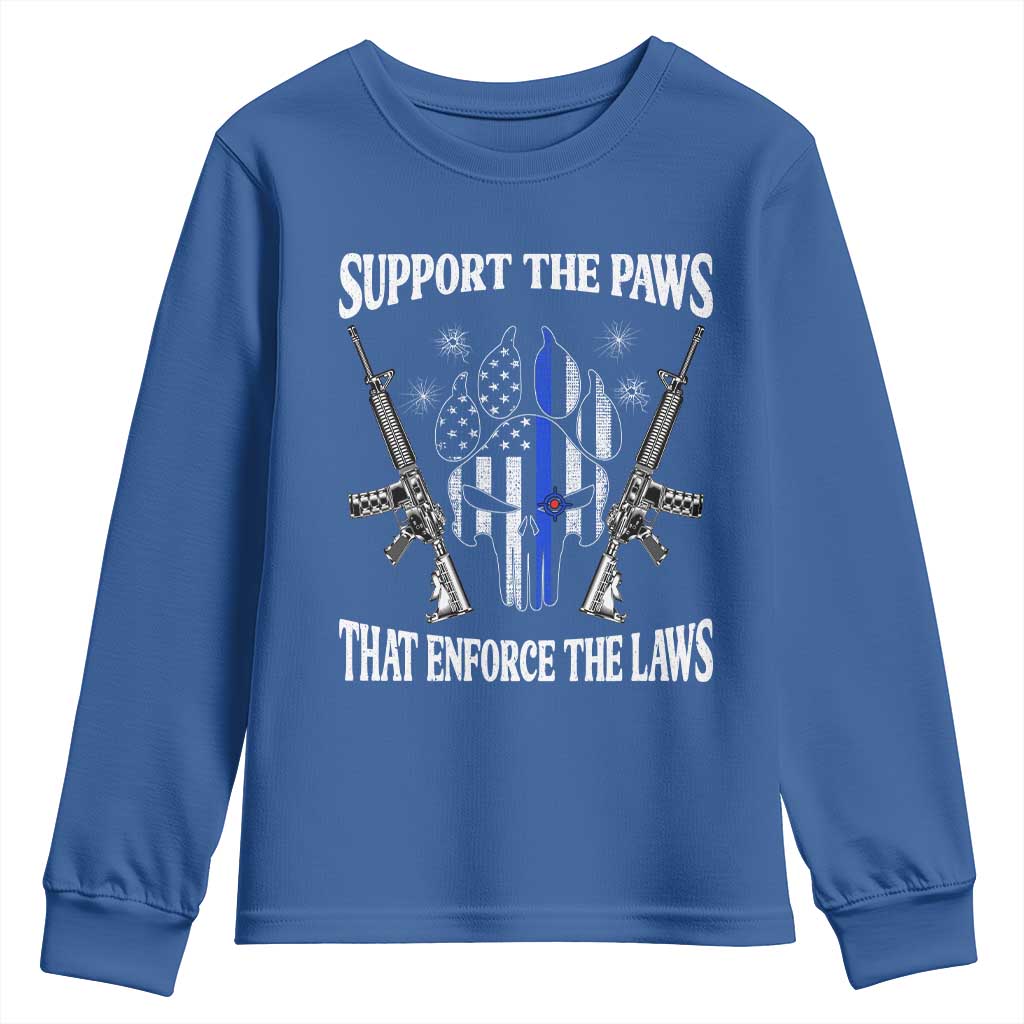 Police K9 Youth Sweatshirt Support The Paws That Enforce The Laws American Flag TS10 Royal Blue Print Your Wear