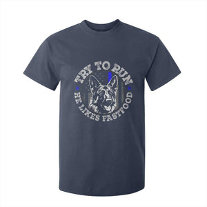 Funny Police K9 T Shirt For Kid Try To Run He Like Fast Food TS10 Navy Print Your Wear