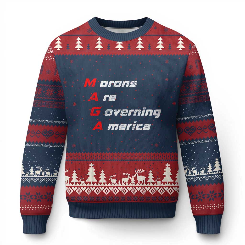 Morons Are Governing America Ugly Christmas Sweater TS10 Navy Red Print Your Wear