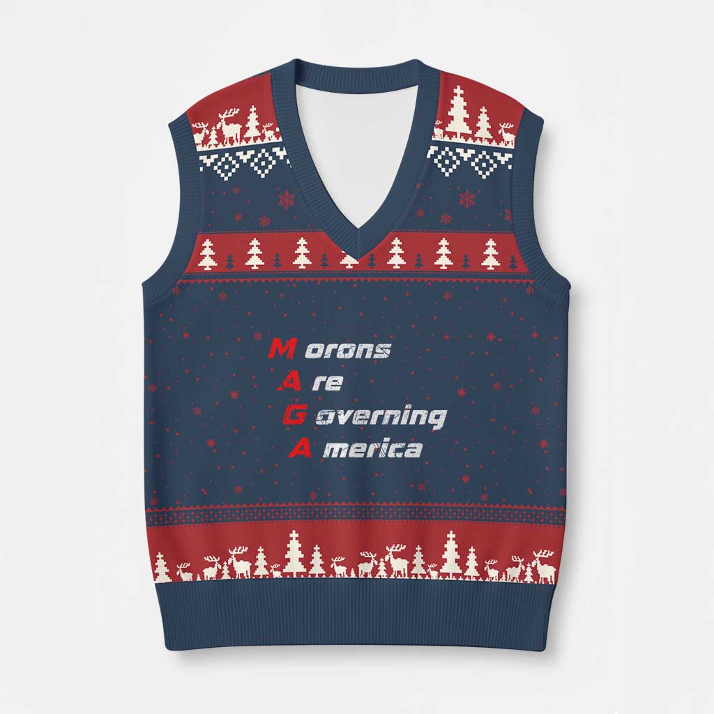 Morons Are Governing America V-Neck Knit Sweater Vest TS10 Navy Red Print Your Wear