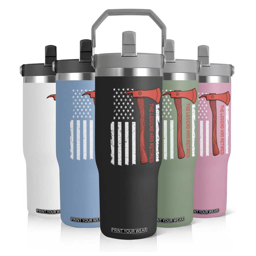 The Legend Has Retired Firefighter Flip Straw Tumbler Vintage Retirement Gifts Fireman American Flag TS10 Print Your Wear