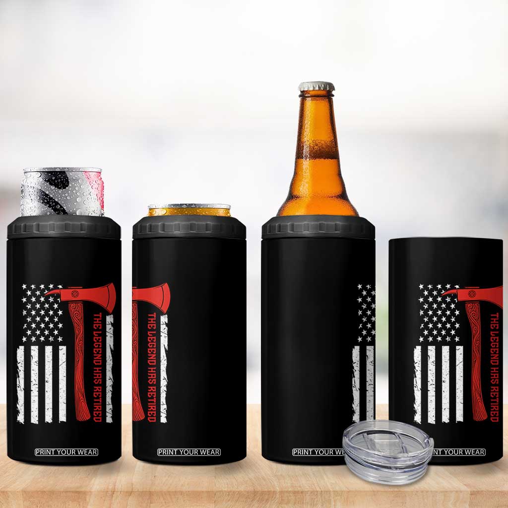 The Legend Has Retired Firefighter 4 in 1 Can Cooler Tumbler Vintage Retirement Gifts Fireman American Flag TS10 Print Your Wear