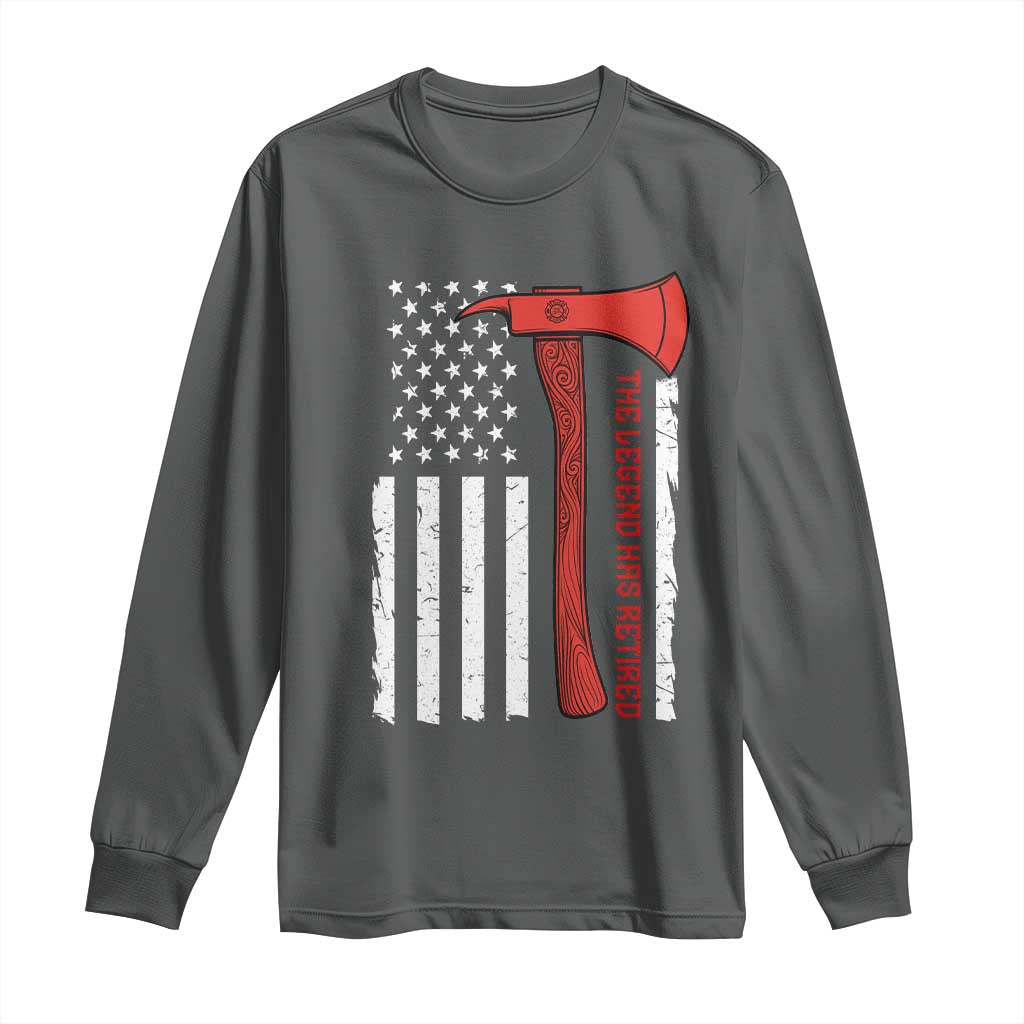 The Legend Has Retired Firefighter Long Sleeve Shirt Vintage Retirement Gifts Fireman American Flag TS10 Dark Heather Print Your Wear