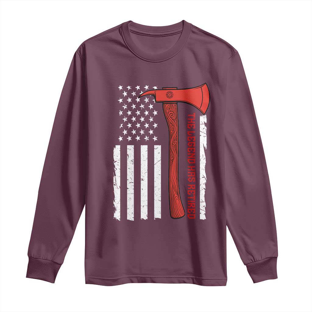 The Legend Has Retired Firefighter Long Sleeve Shirt Vintage Retirement Gifts Fireman American Flag TS10 Maroon Print Your Wear