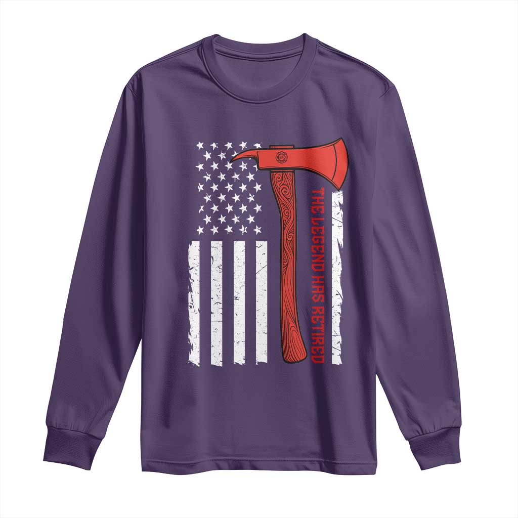 The Legend Has Retired Firefighter Long Sleeve Shirt Vintage Retirement Gifts Fireman American Flag TS10 Purple Print Your Wear