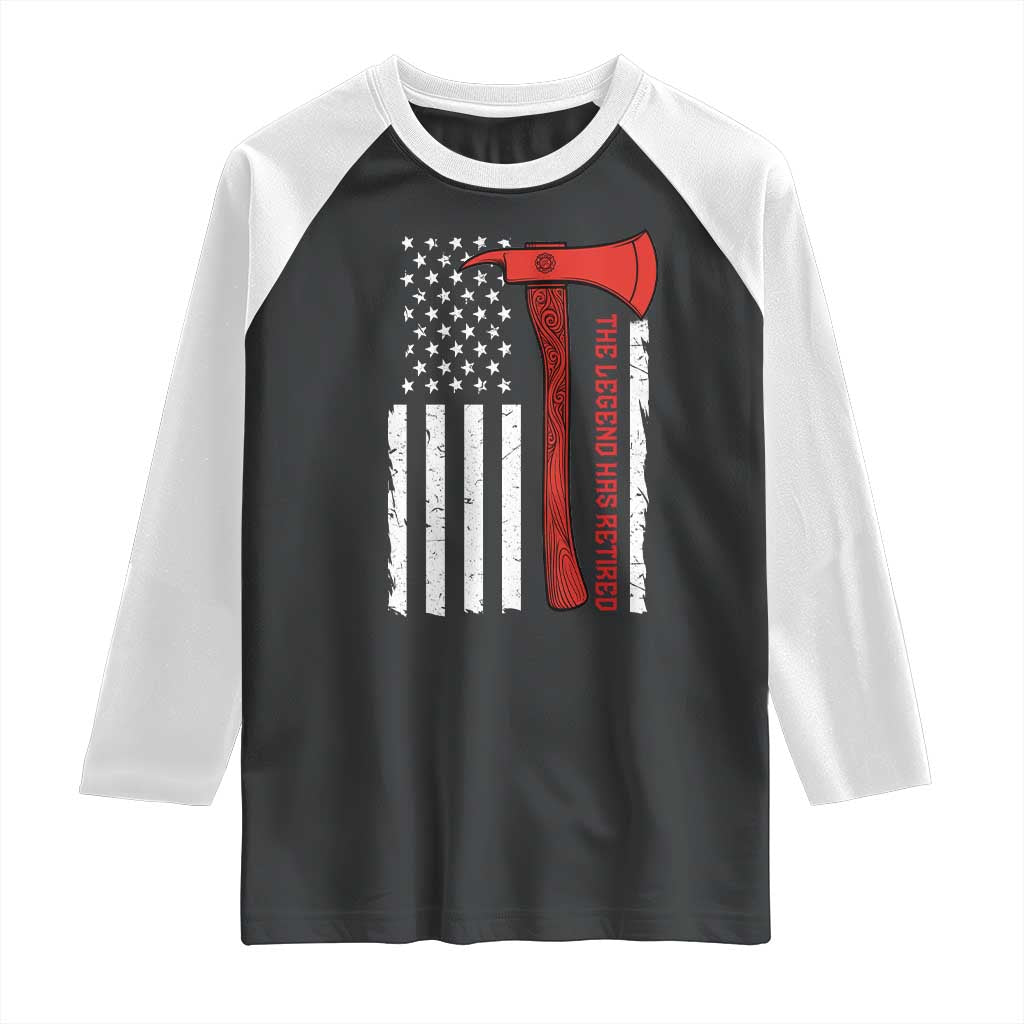 The Legend Has Retired Firefighter Raglan Shirt Vintage Retirement Gifts Fireman American Flag TS10 Black White Print Your Wear