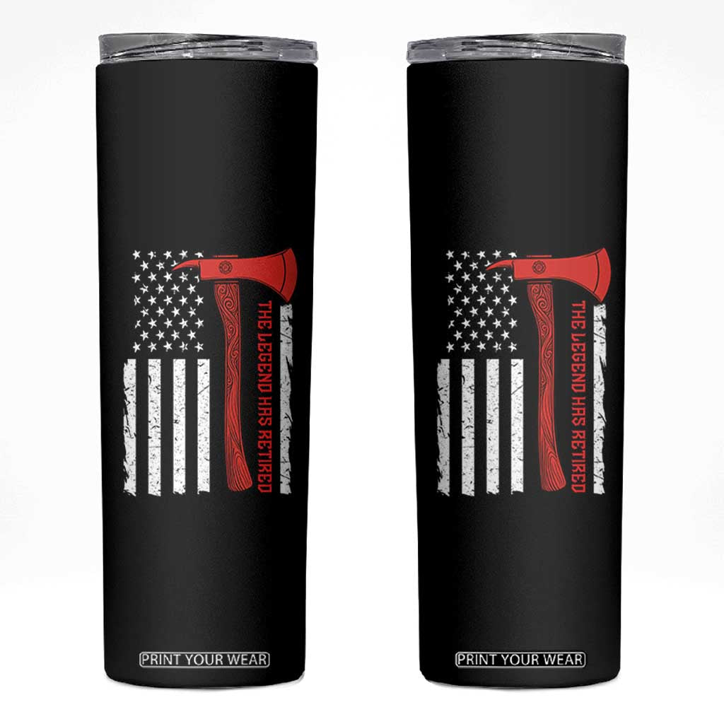 The Legend Has Retired Firefighter Skinny Tumbler Vintage Retirement Gifts Fireman American Flag TS10 Black Print Your Wear