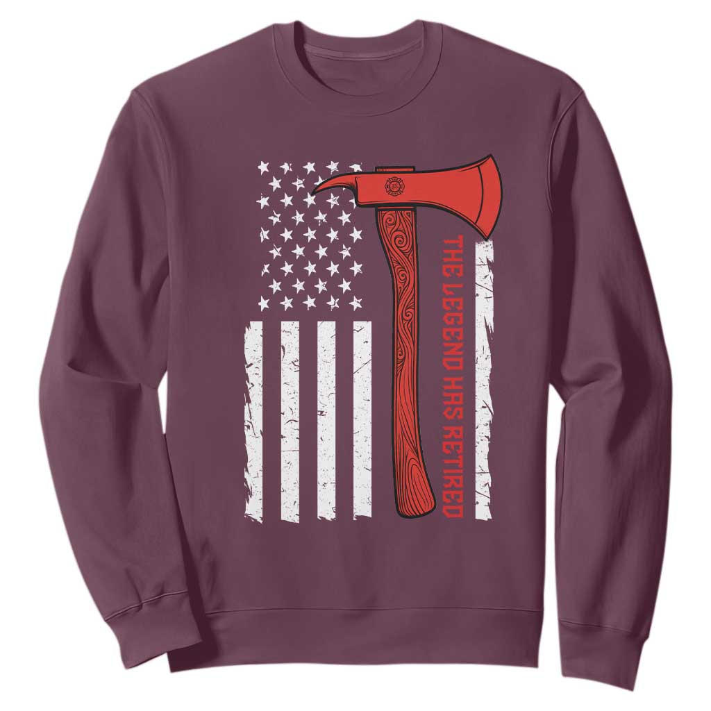 The Legend Has Retired Firefighter Sweatshirt Vintage Retirement Gifts Fireman American Flag TS10 Maroon Print Your Wear