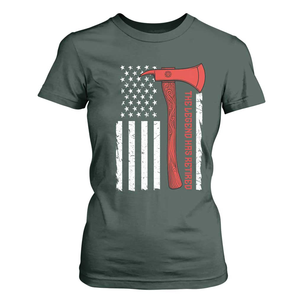 The Legend Has Retired Firefighter T Shirt For Women Vintage Retirement Gifts Fireman American Flag TS10 Dark Forest Green Print Your Wear