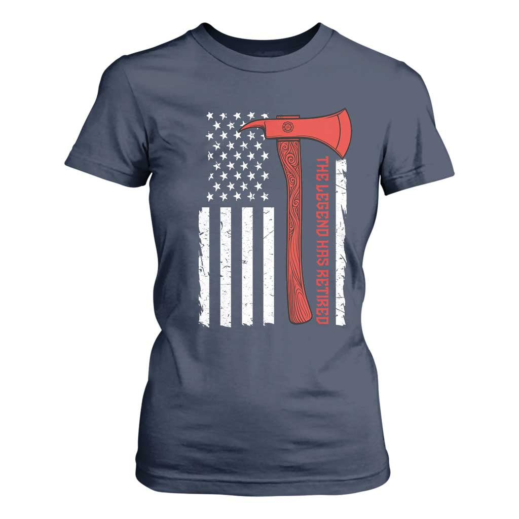 The Legend Has Retired Firefighter T Shirt For Women Vintage Retirement Gifts Fireman American Flag TS10 Navy Print Your Wear