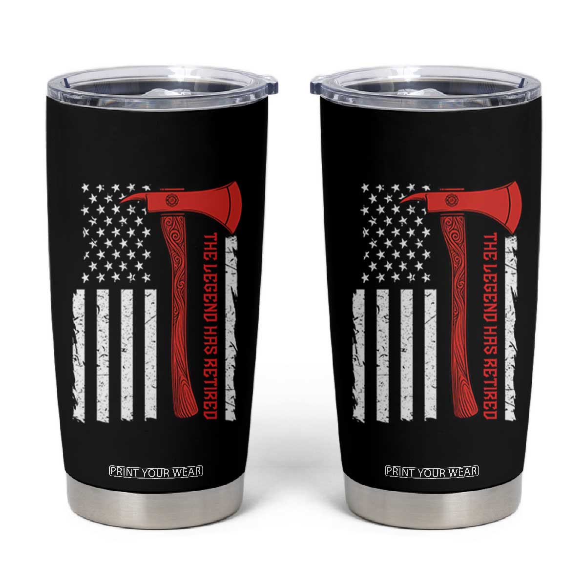 The Legend Has Retired Firefighter Tumbler Cup Vintage Retirement Gifts Fireman American Flag TS10 Black Print Your Wear