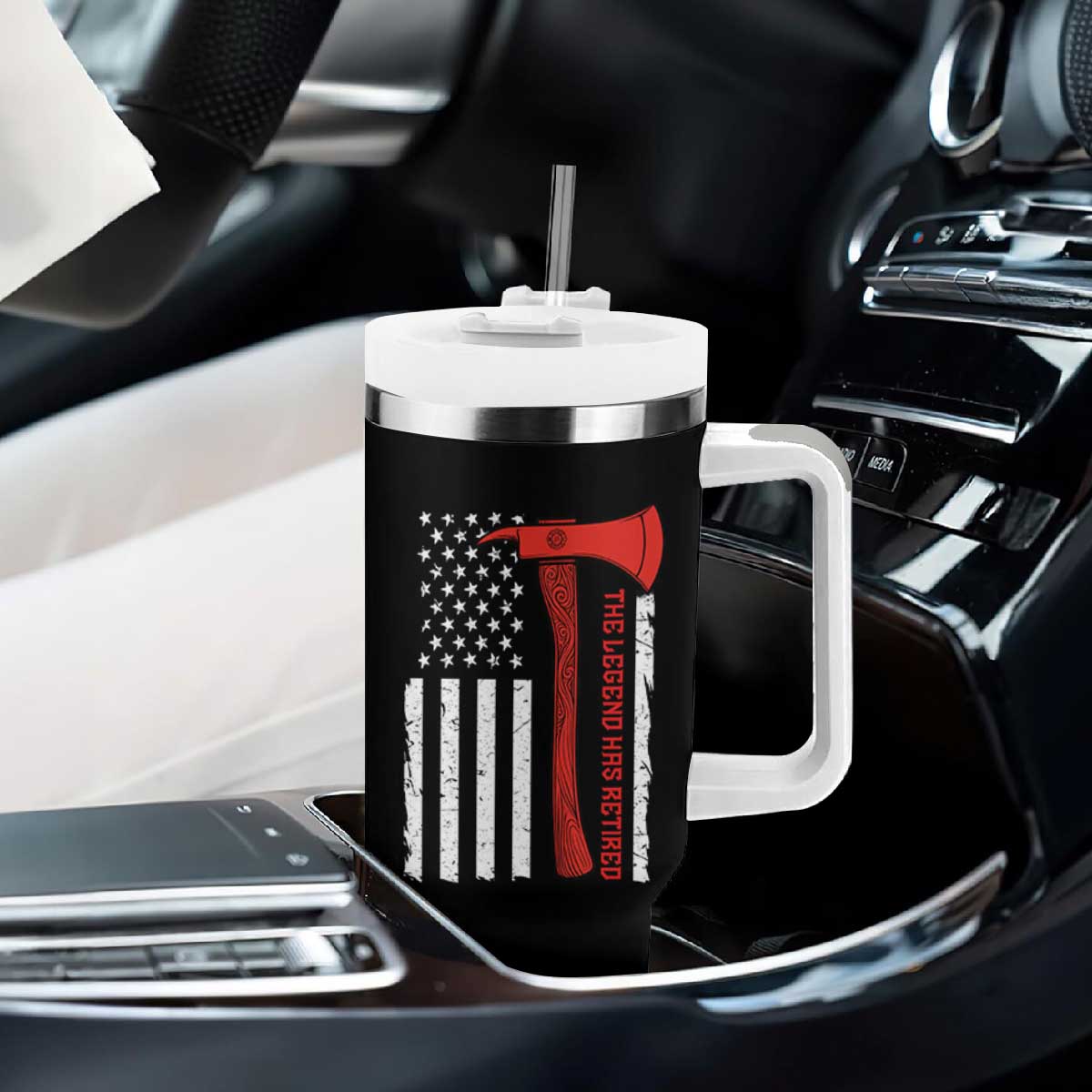 The Legend Has Retired Firefighter Tumbler With Handle Vintage Retirement Gifts Fireman American Flag TS10 Print Your Wear