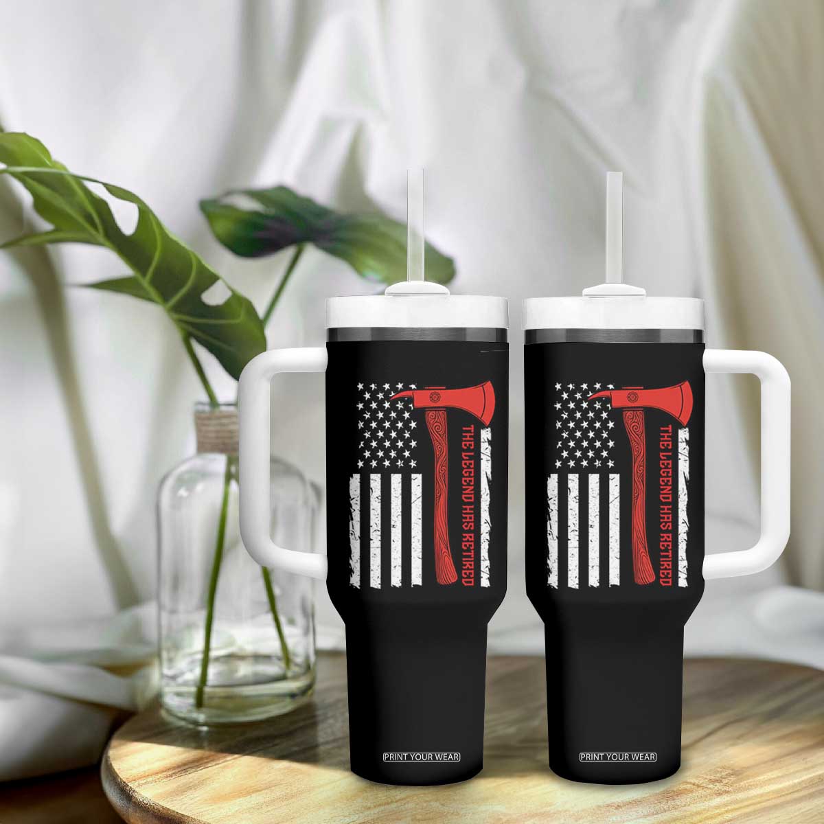 The Legend Has Retired Firefighter Tumbler With Handle Vintage Retirement Gifts Fireman American Flag TS10 Print Your Wear