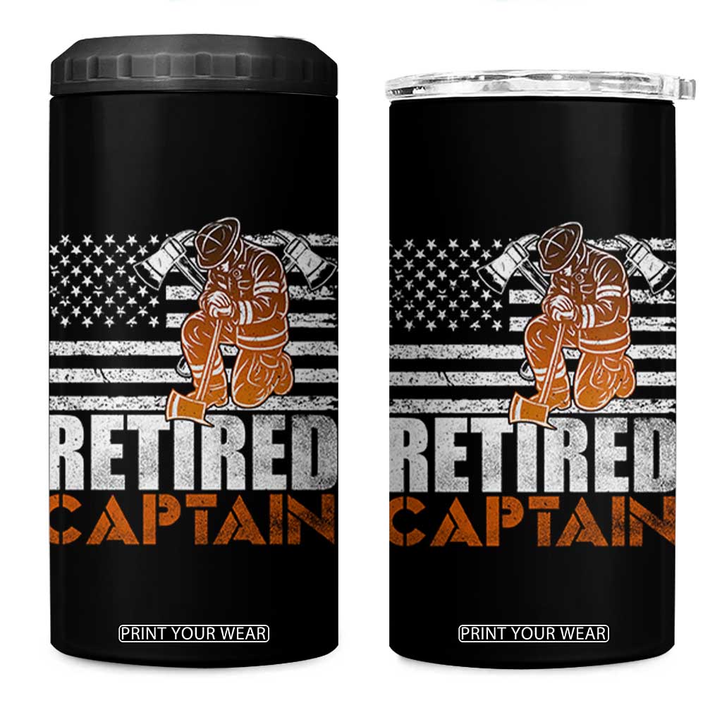 Retired Firefighter Captain 4 in 1 Can Cooler Tumbler Vintage Retirement Gifts Fireman American Flag TS10 One Size: 16 oz Black Print Your Wear