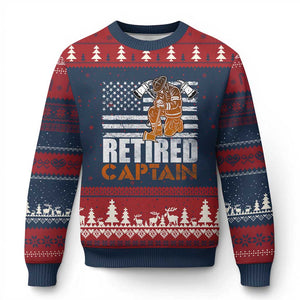 Retired Firefighter Captain Ugly Christmas Sweater Vintage Retirement Gifts Fireman American Flag TS10 Navy Red Print Your Wear