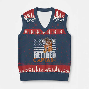 Retired Firefighter Captain V-Neck Knit Sweater Vest Vintage Retirement Gifts Fireman American Flag TS10 Navy Red Print Your Wear