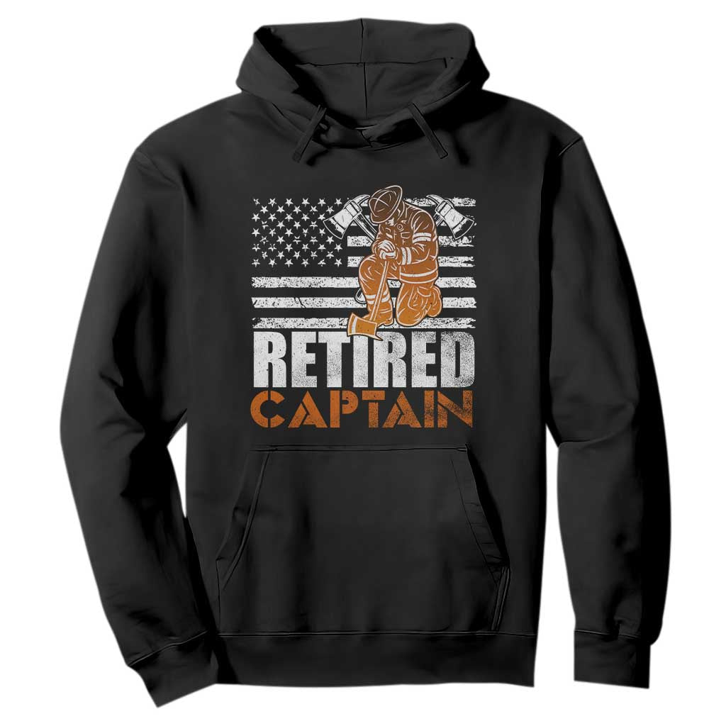 Retired Firefighter Captain Hoodie Vintage Retirement Gifts Fireman American Flag TS10 Black Print Your Wear