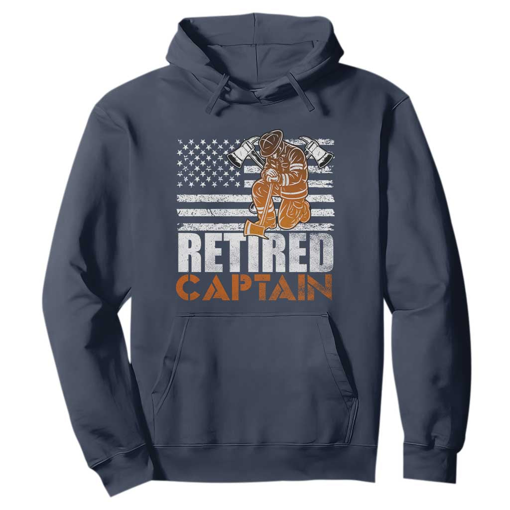 Retired Firefighter Captain Hoodie Vintage Retirement Gifts Fireman American Flag TS10 Navy Print Your Wear
