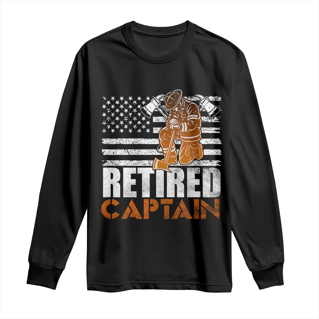Retired Firefighter Captain Long Sleeve Shirt Vintage Retirement Gifts Fireman American Flag TS10 Black Print Your Wear