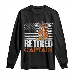 Retired Firefighter Captain Long Sleeve Shirt Vintage Retirement Gifts Fireman American Flag TS10 Black Print Your Wear