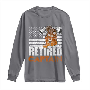Retired Firefighter Captain Long Sleeve Shirt Vintage Retirement Gifts Fireman American Flag TS10 Charcoal Print Your Wear