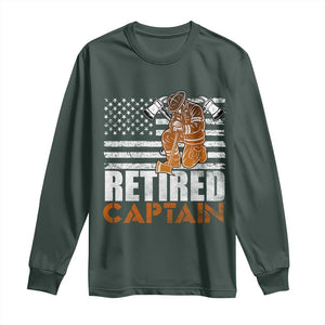 Retired Firefighter Captain Long Sleeve Shirt Vintage Retirement Gifts Fireman American Flag TS10 Dark Forest Green Print Your Wear