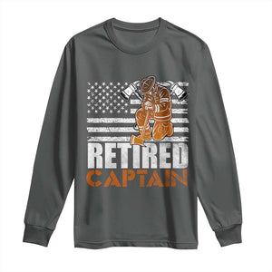 Retired Firefighter Captain Long Sleeve Shirt Vintage Retirement Gifts Fireman American Flag TS10 Dark Heather Print Your Wear