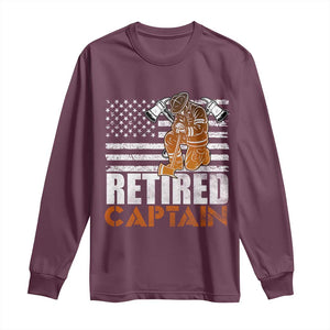 Retired Firefighter Captain Long Sleeve Shirt Vintage Retirement Gifts Fireman American Flag TS10 Maroon Print Your Wear